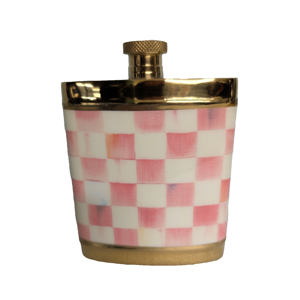 MACKENZIE-CHILDS Rosy Check 3260 Pocket Flask w/ Funnel in Box 6 oz New w Flaws - Picture 4 of 6
